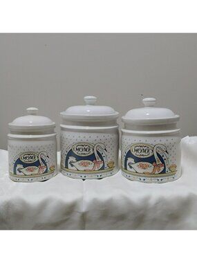Vintage Country Home Ceramic Canister Set With Swan Design, Set Of 3 Cottagecore
